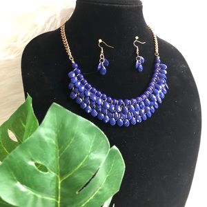 Cobalt Blue Bib Tear Drop Necklace and Earnings